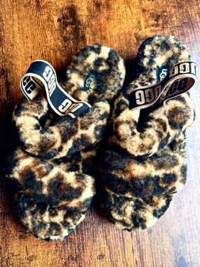 UGG Leopard Plush Slide Sandals